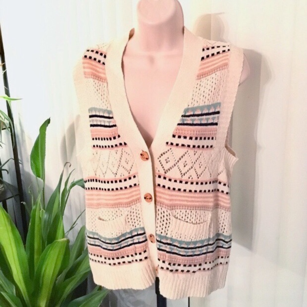 Vintage 70s 90s Southwestern Boho Knit Vest Top